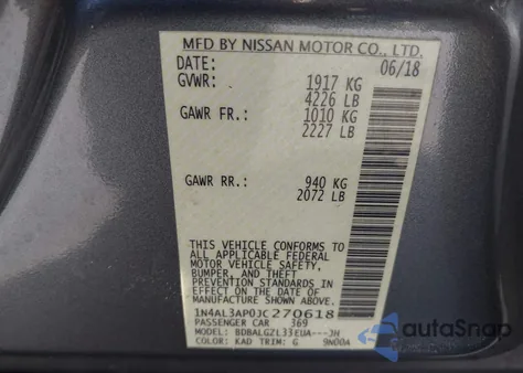 2018 Nissan Altima 2.5 S z USA, uszkodzony, nr VIN 1N4AL3AP0JC270618